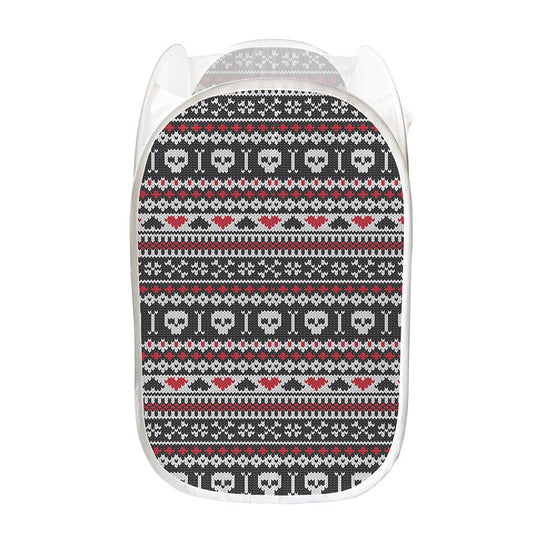 Skull Knitted Pattern Print Mesh Laundry Hamper