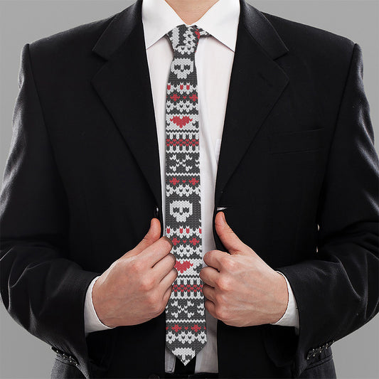 Skull Knitted Pattern Print Necktie