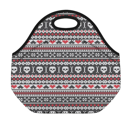 Skull Knitted Pattern Print Neoprene Lunch Bag