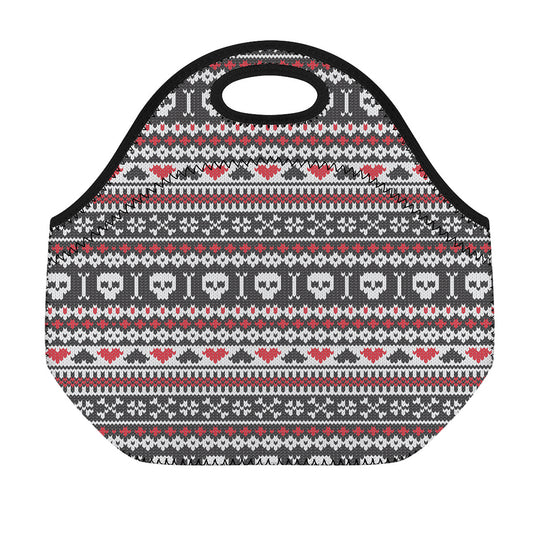 Skull Knitted Pattern Print Neoprene Lunch Bag
