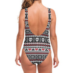 Skull Knitted Pattern Print One Piece Swimsuit