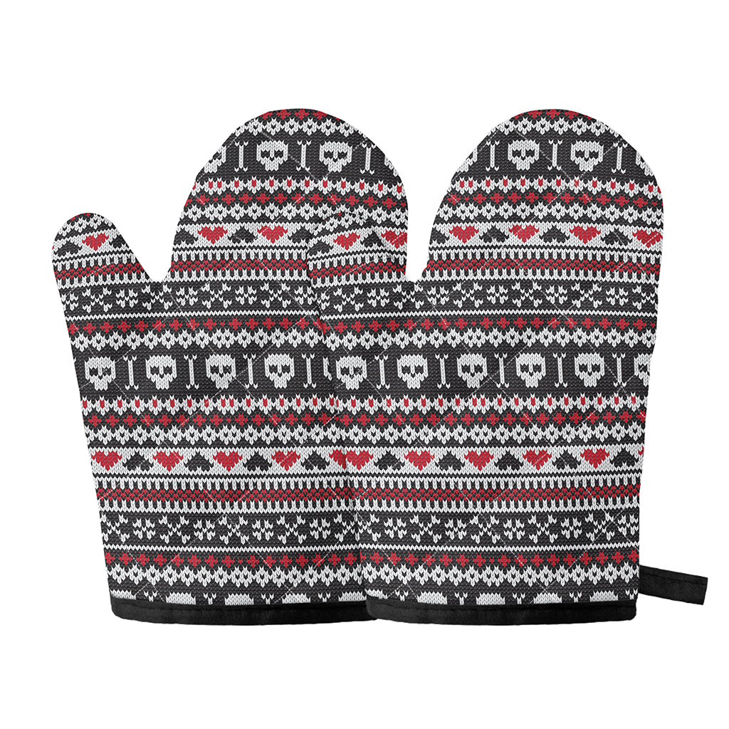 Skull Knitted Pattern Print Oven Mitts