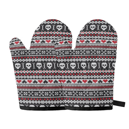Skull Knitted Pattern Print Oven Mitts