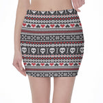 Skull Knitted Pattern Print Pencil Mini Skirt