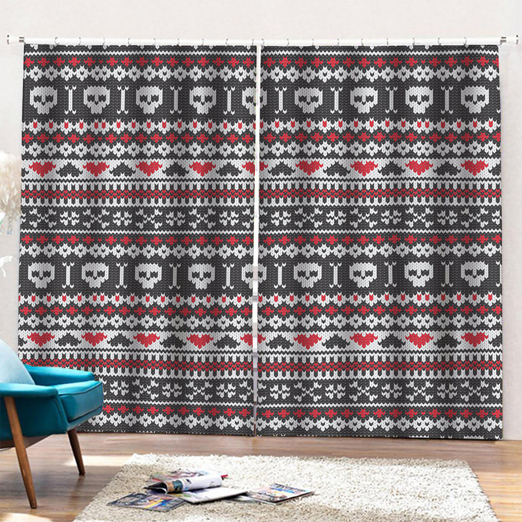 Skull Knitted Pattern Print Pencil Pleat Curtains