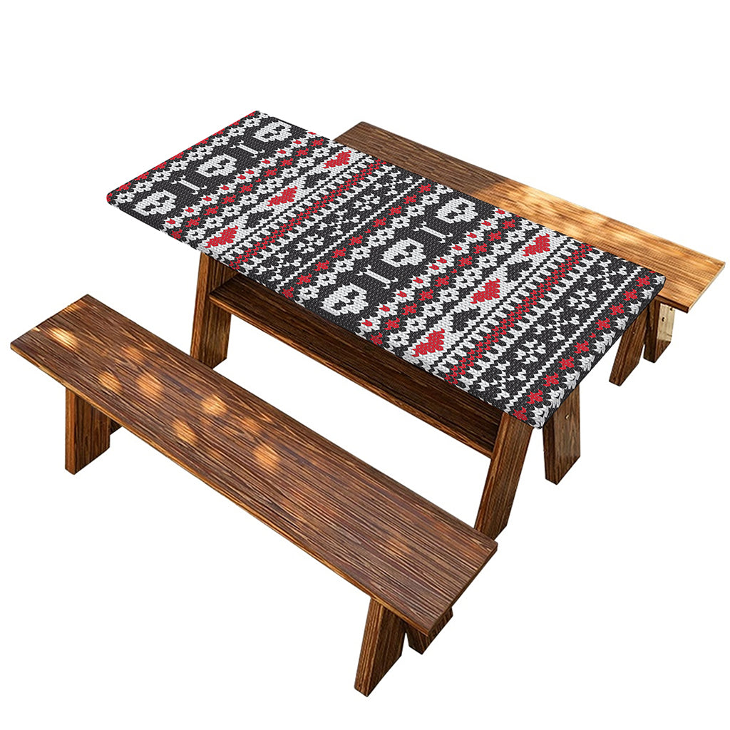 Skull Knitted Pattern Print Picnic Table Cover