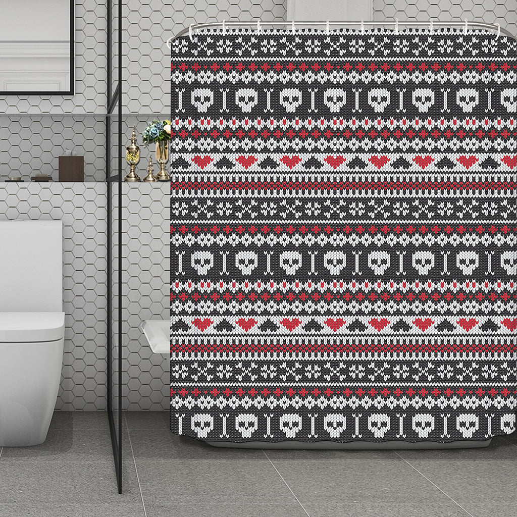 Skull Knitted Pattern Print Polyester Shower Curtain