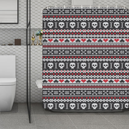 Skull Knitted Pattern Print Polyester Shower Curtain