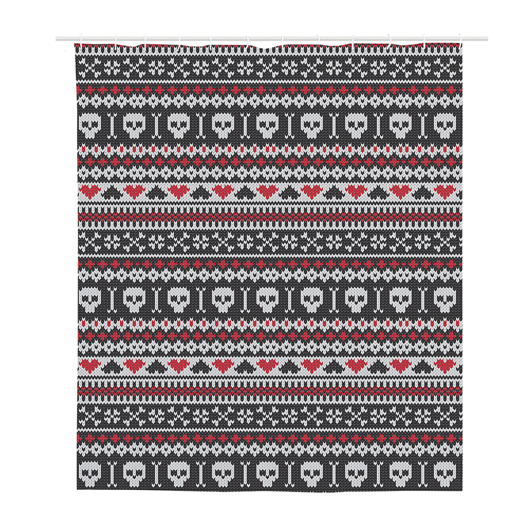 Skull Knitted Pattern Print Polyester Shower Curtain