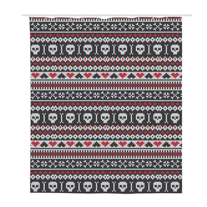 Skull Knitted Pattern Print Polyester Shower Curtain