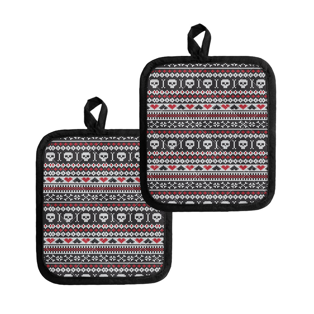 Skull Knitted Pattern Print Pot Holders