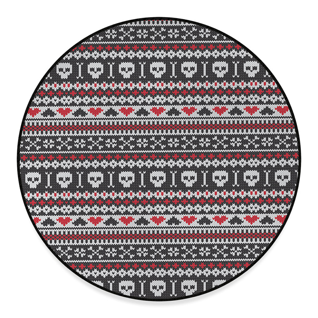 Skull Knitted Pattern Print Round Floor Mat