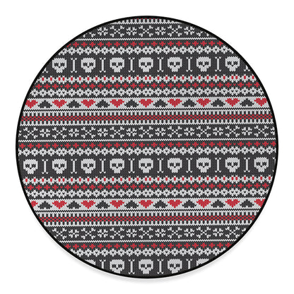 Skull Knitted Pattern Print Round Floor Mat