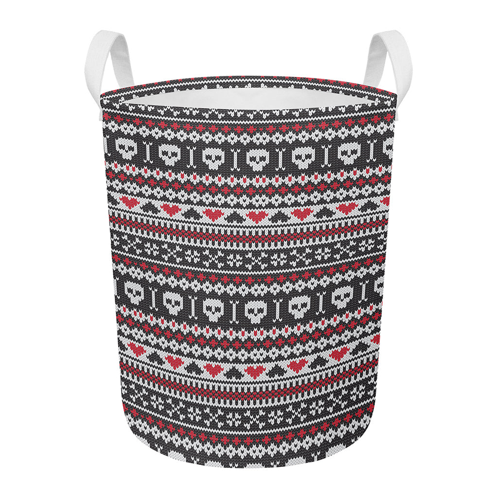 Skull Knitted Pattern Print Round Laundry Basket