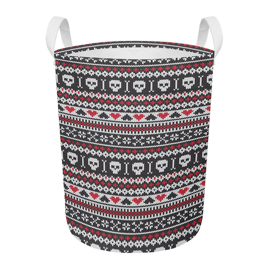 Skull Knitted Pattern Print Round Laundry Basket