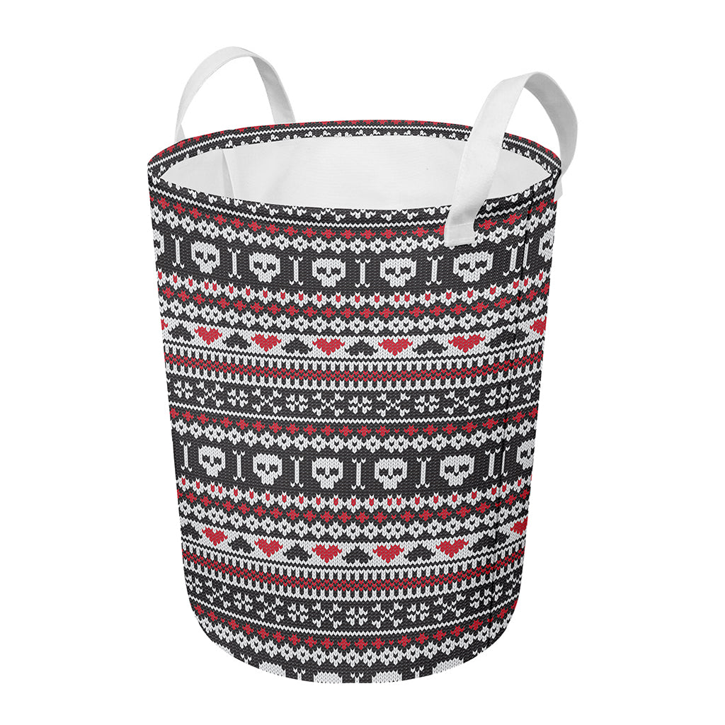 Skull Knitted Pattern Print Round Laundry Basket