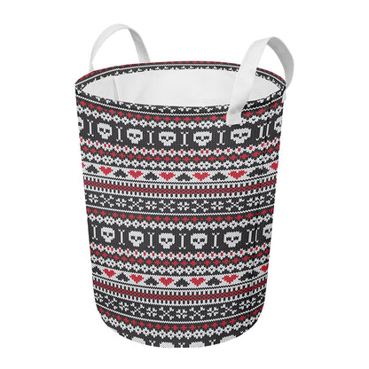 Skull Knitted Pattern Print Round Laundry Basket