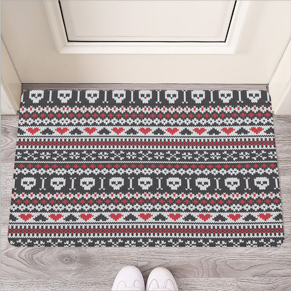 Skull Knitted Pattern Print Rubber Doormat