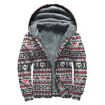 Skull Knitted Pattern Print Sherpa Lined Zip Up Hoodie