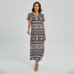 Skull Knitted Pattern Print Short Sleeve Maxi Dress