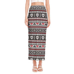 Skull Knitted Pattern Print Side Slit Maxi Skirt