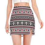 Skull Knitted Pattern Print Side Slit Mini Skirt