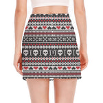 Skull Knitted Pattern Print Side Slit Mini Skirt