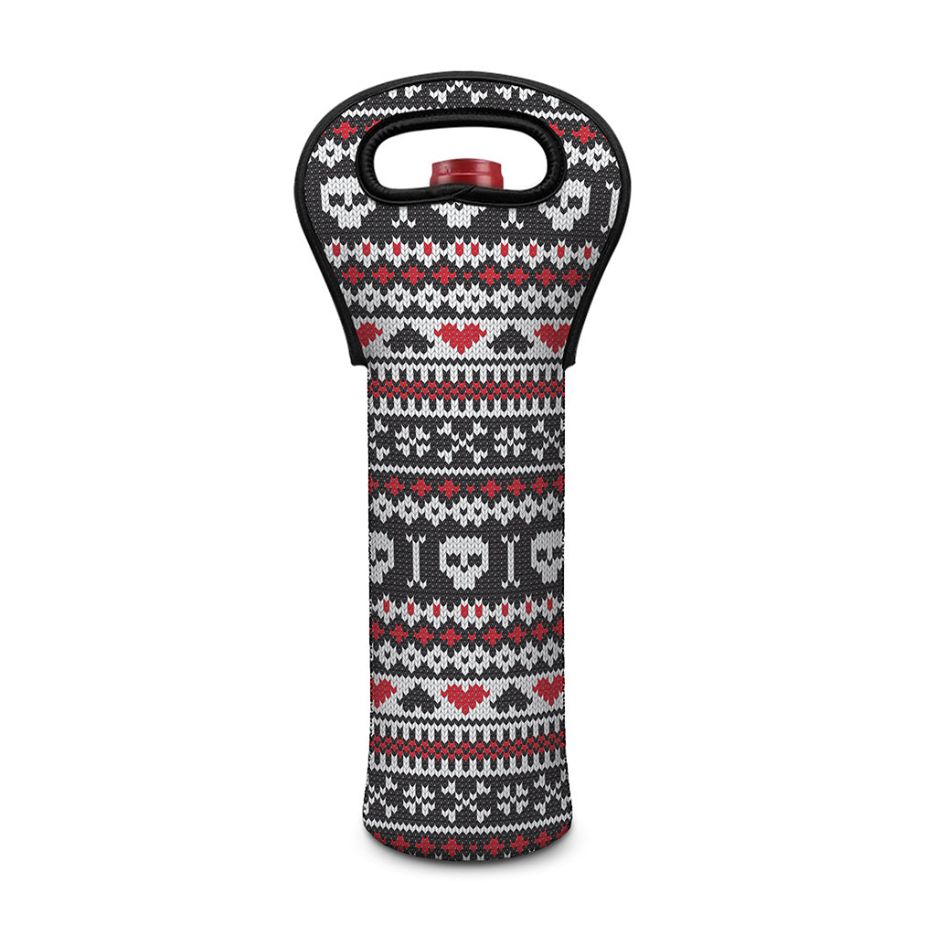Skull Knitted Pattern Print Single Neoprene Wine Tote