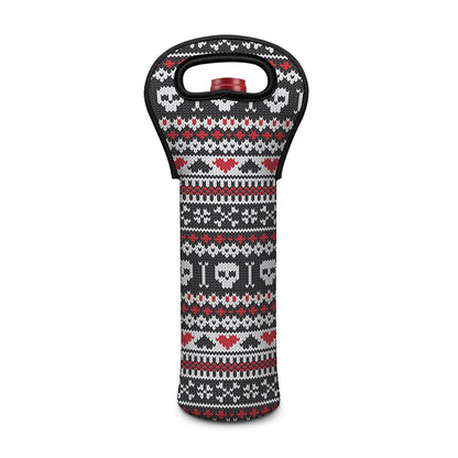 Skull Knitted Pattern Print Single Neoprene Wine Tote