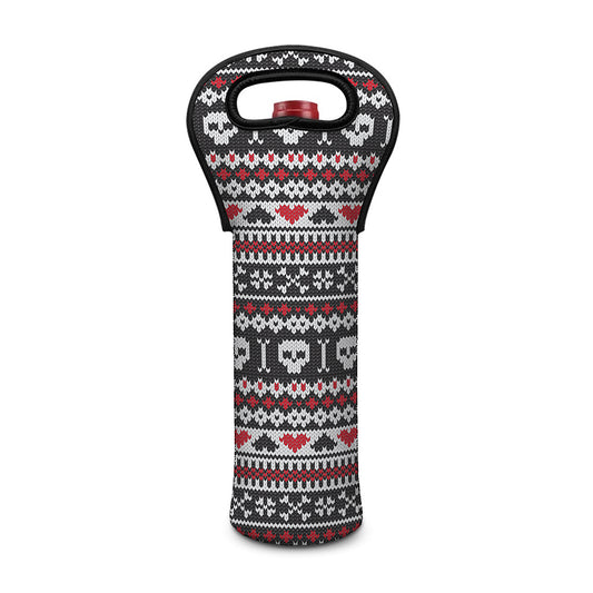 Skull Knitted Pattern Print Single Neoprene Wine Tote