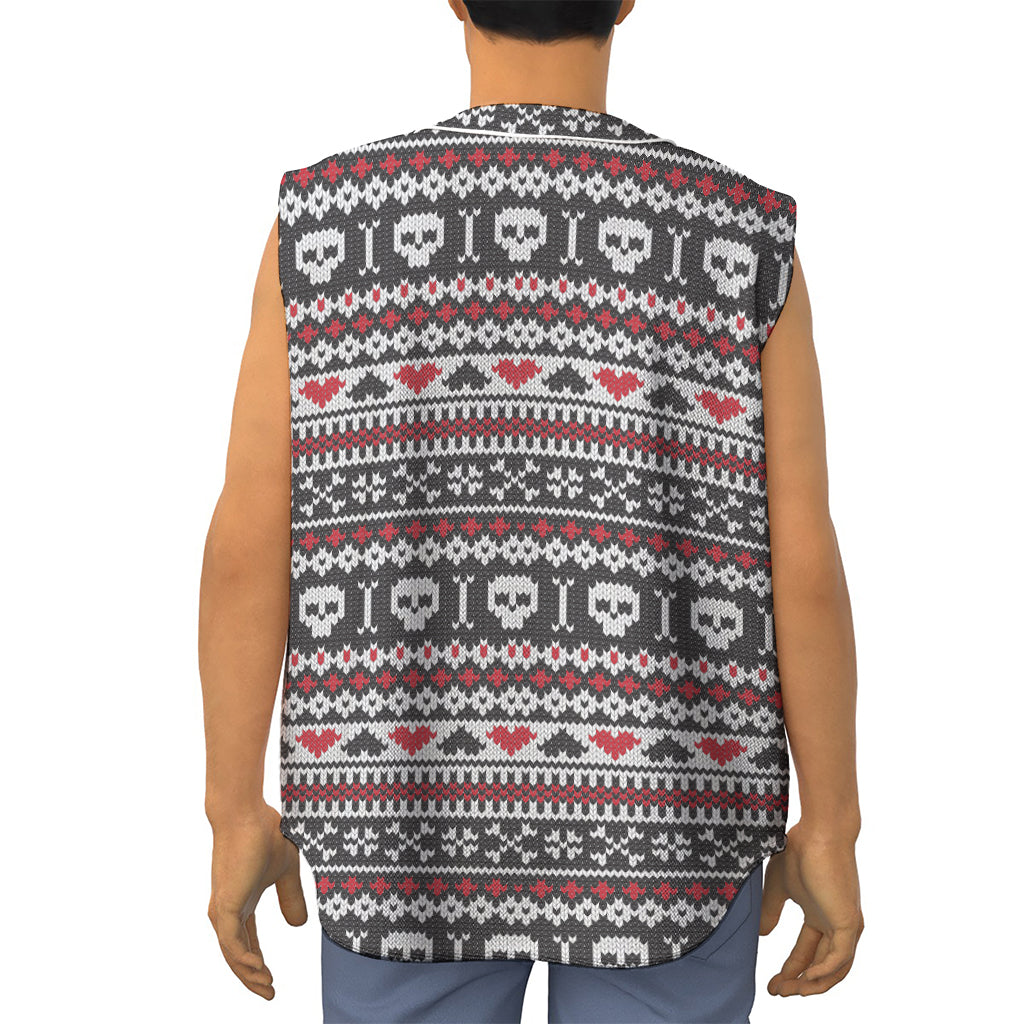 Skull Knitted Pattern Print Sleeveless Baseball Jersey