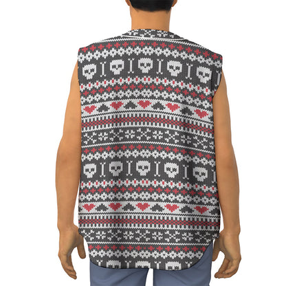 Skull Knitted Pattern Print Sleeveless Baseball Jersey