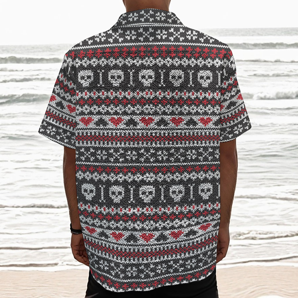 Skull Knitted Pattern Print Textured Short Sleeve Shirt