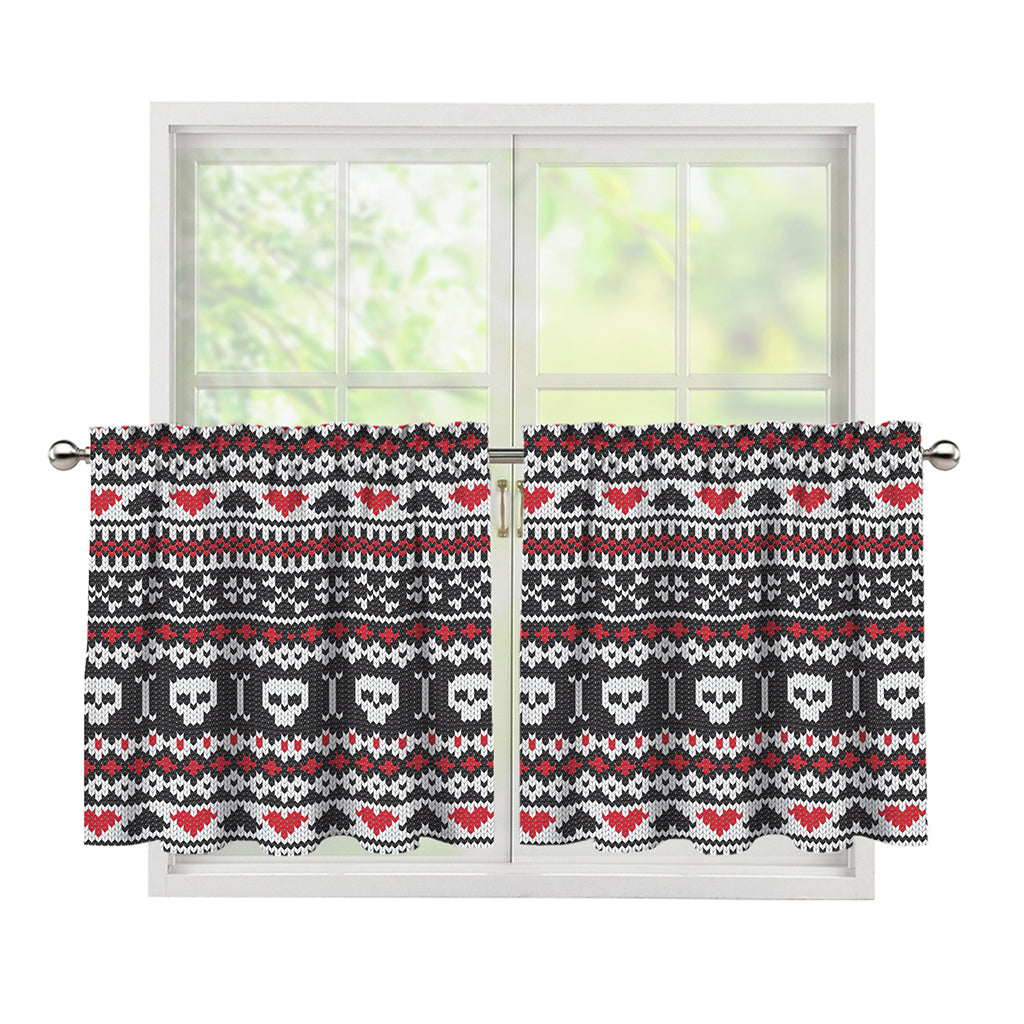 Skull Knitted Pattern Print Tier Curtains
