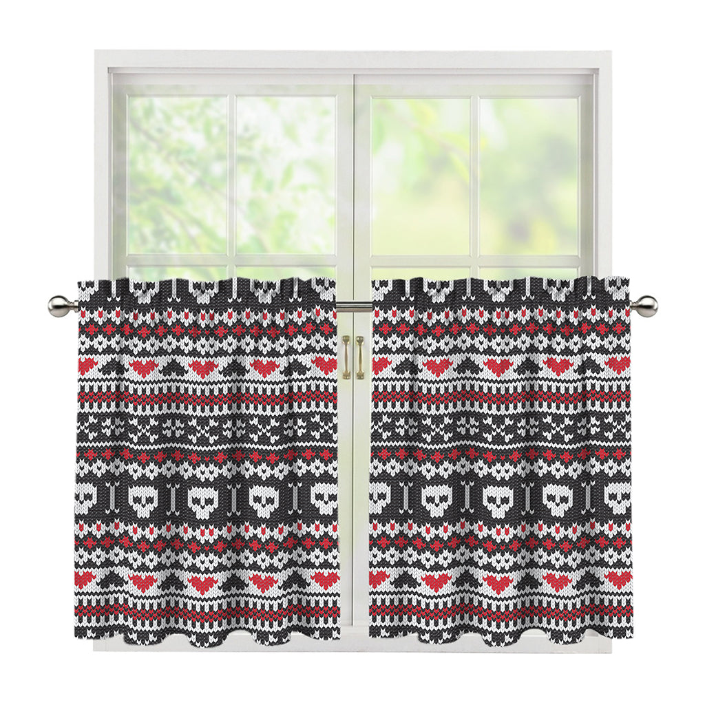 Skull Knitted Pattern Print Tier Curtains