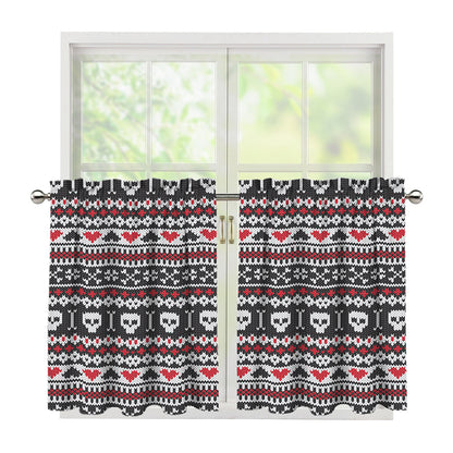 Skull Knitted Pattern Print Tier Curtains