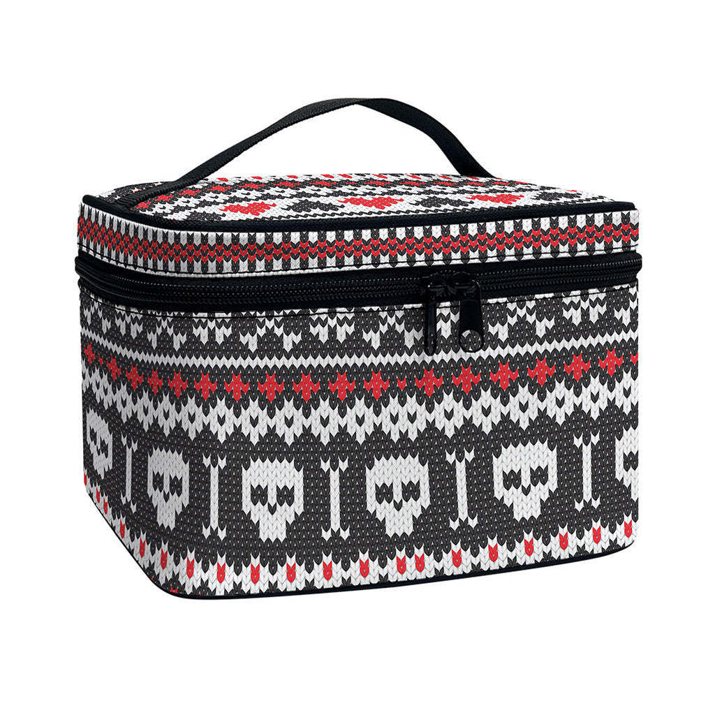 Skull Knitted Pattern Print Travel Makeup Bag