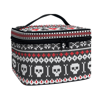 Skull Knitted Pattern Print Travel Makeup Bag