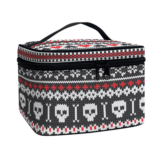 Skull Knitted Pattern Print Travel Makeup Bag
