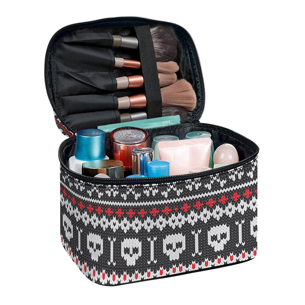 Skull Knitted Pattern Print Travel Makeup Bag