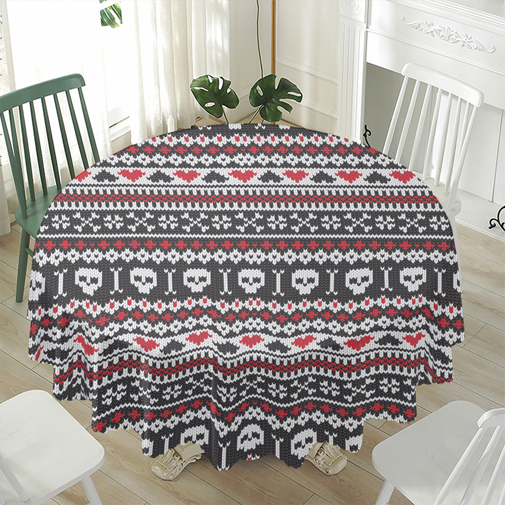 Skull Knitted Pattern Print Waterproof Round Tablecloth