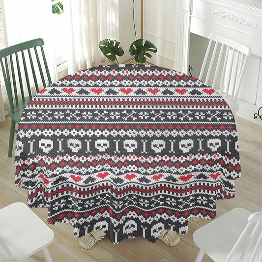 Skull Knitted Pattern Print Waterproof Round Tablecloth