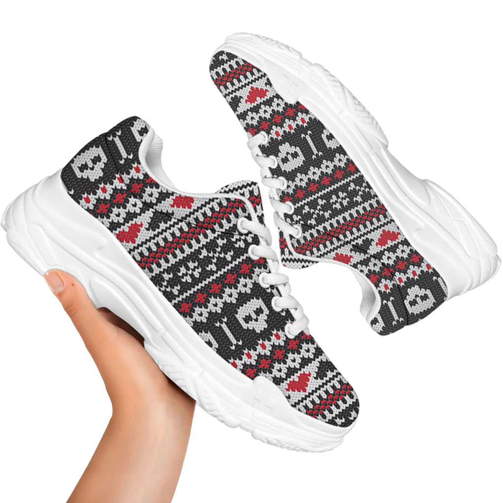 Skull Knitted Pattern Print White Chunky Shoes