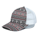 Skull Knitted Pattern Print White Mesh Trucker Cap
