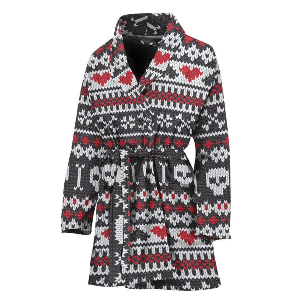 Skull Knitted Pattern Print Women's Bathrobe