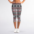 Skull Knitted Pattern Print Women's Capri Leggings