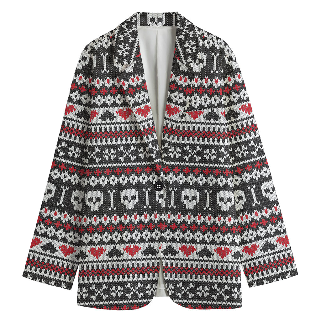 Skull Knitted Pattern Print Women's Cotton Blazer