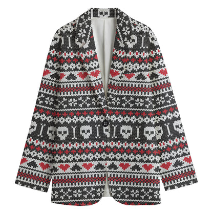 Skull Knitted Pattern Print Women's Cotton Blazer