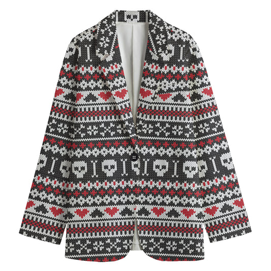 Skull Knitted Pattern Print Women's Cotton Blazer