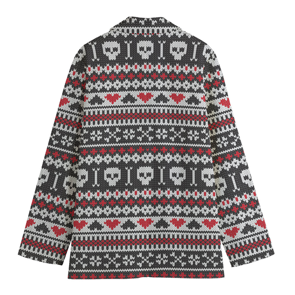 Skull Knitted Pattern Print Women's Cotton Blazer